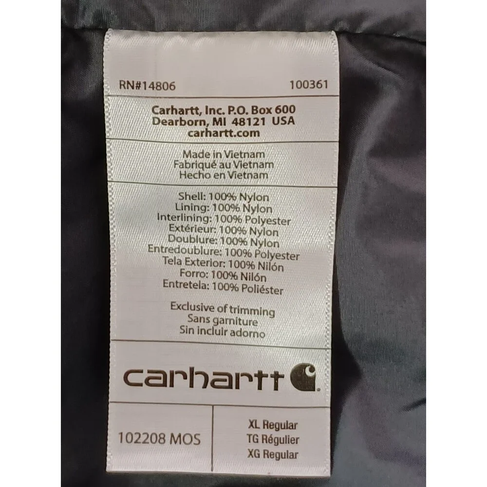 Carhartt Gilliam Jacket Rain Defender XL‎ Puffer Olive Green 0J2208M Lightweight